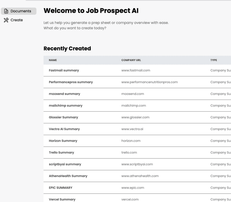 Job Prospect AI Dashboard Page